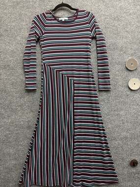 Velvet Torch Ribbed Knit Striped Long Sleeve Maxi Dress with Mixed Directional P